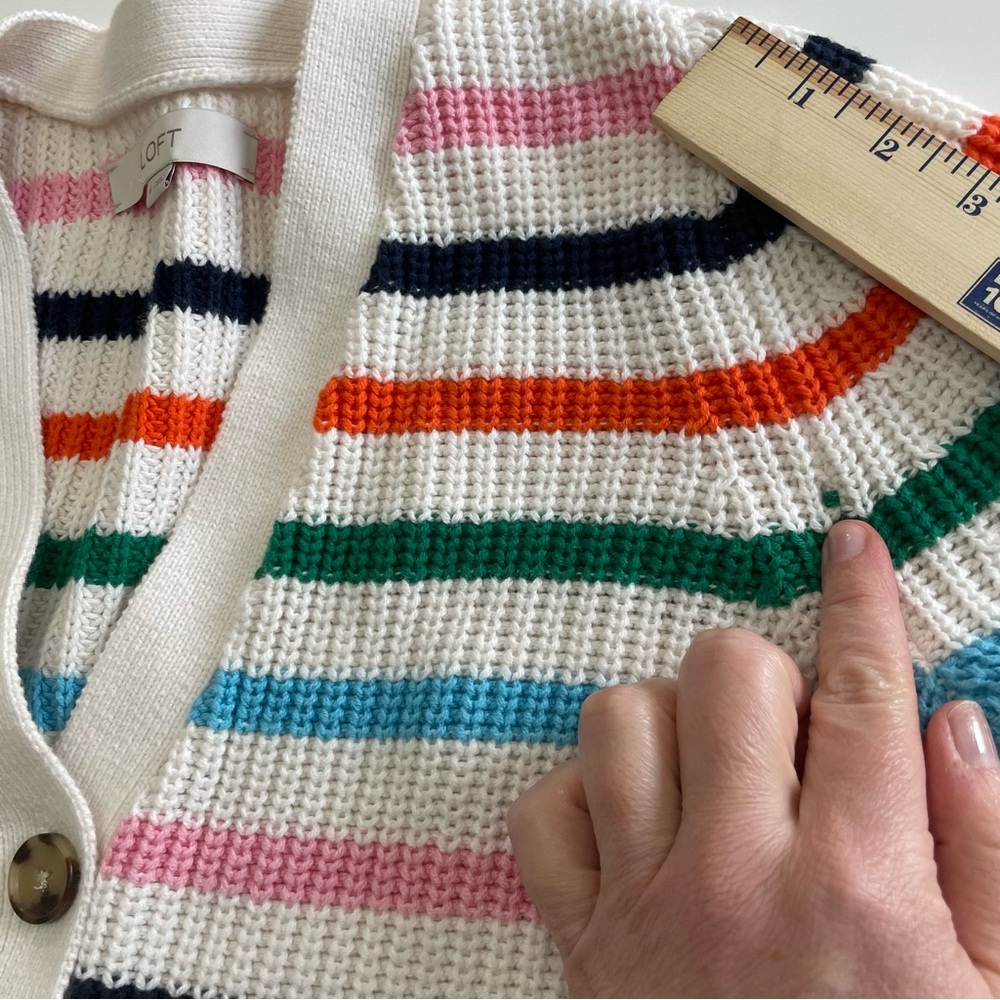 LOFT Summer Striped V-Neck Button Down Cardigan with Multi-Color Stripes, size M - Picture 10 of 10
